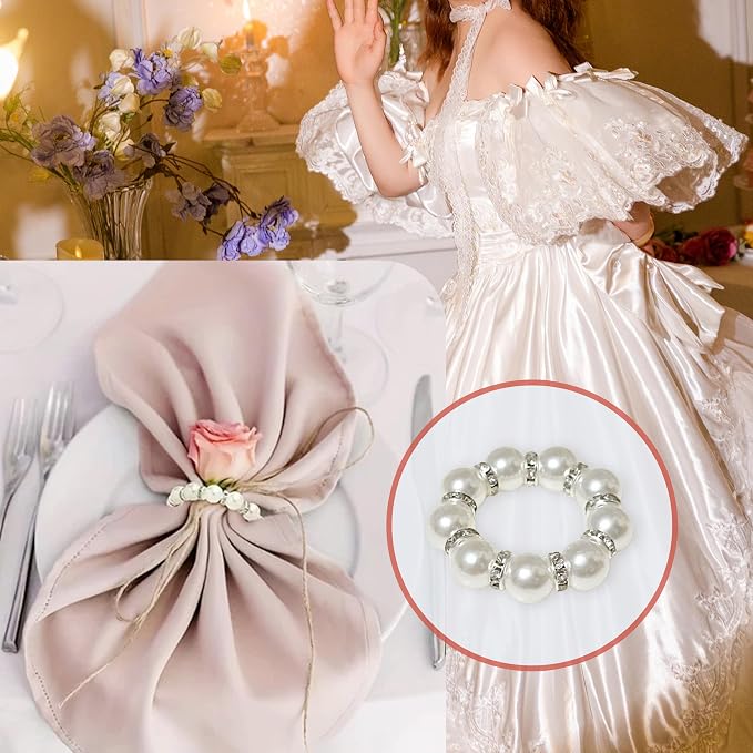 100 Pcs Silver Disposable Napkin Rings Imitation Pearl Ring Napkin Holder - Image 3