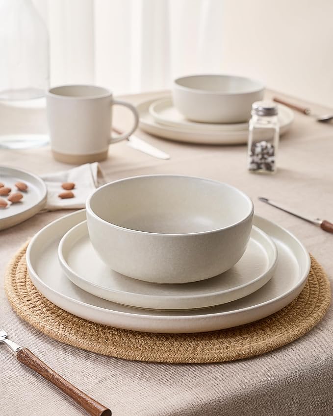 Famiware Milkyway 16-Piece Stoneware Plates and Bowls, Matte Beige White | - Image 4