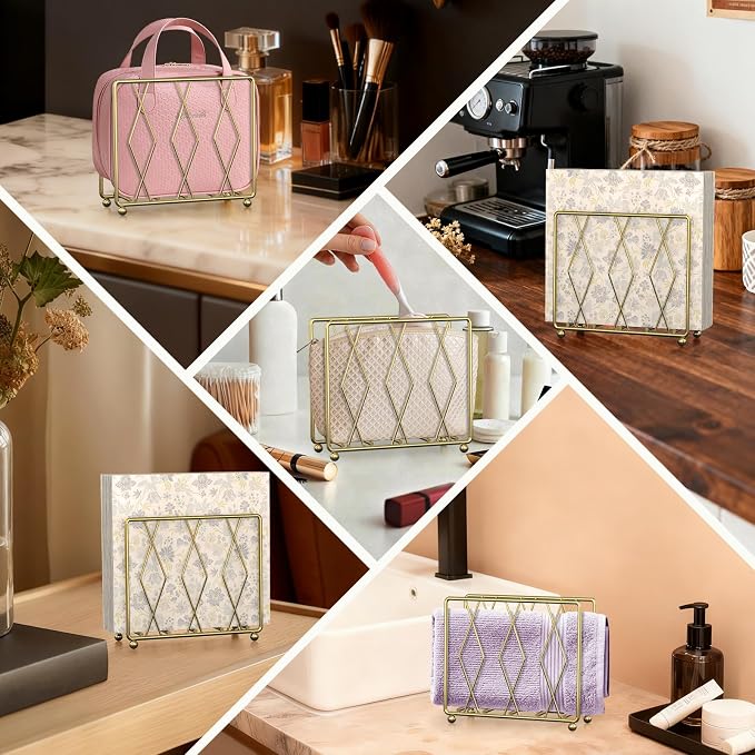 2 Pack Gold Napkin Holders for Table, Metal Set for Kitchen Counter | Two - Image 5