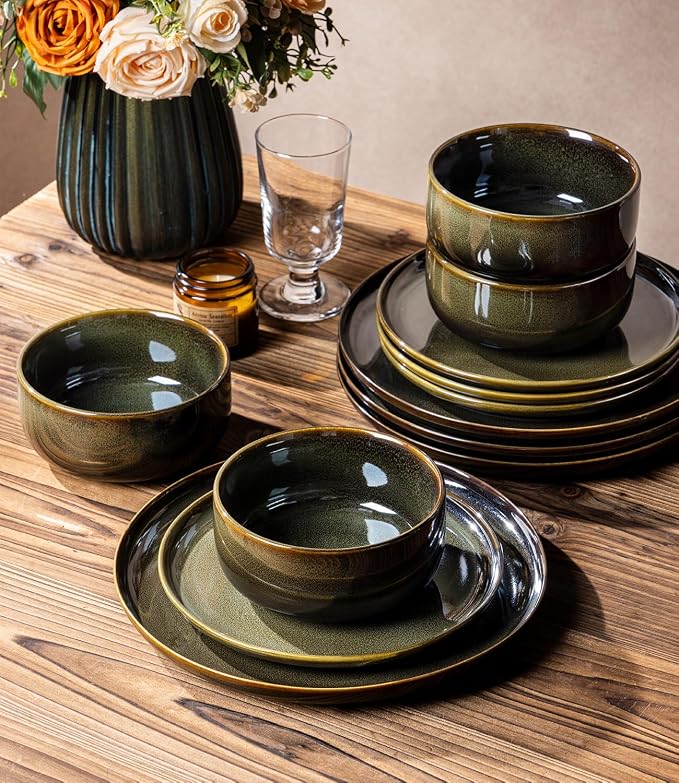 Ceramic Dinnerware Set for 6, 18-Piece Plates and Bowls Set | Handmade Reactive - Image 4