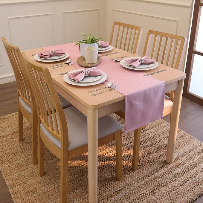 Encasa XO Table Runner, Cotton Canvas Dining Runner 13"x59" | Mauve, 180 GSM - Image 2
