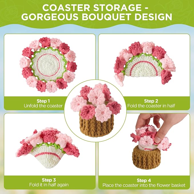 Crochet Flower Coasters, Handmade Bouquet Coasters - Image 3