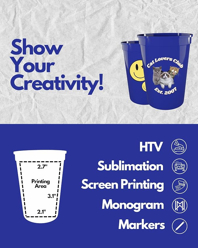 PartyPrints 100 Pack Small 10 to 12 oz Royal Blue Reusable Blank Plastic Cups - Image 3