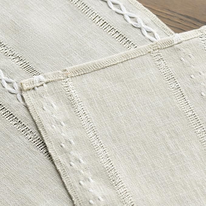 Artoid Mode Beige Rustic Cotton Linen Table Runner, Seasonal Embroidered Hollow - Image 6