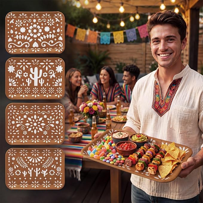 4 Pieces Mexican Serving Trays Brown Fiesta Melamine Platters Reusable - Image 5