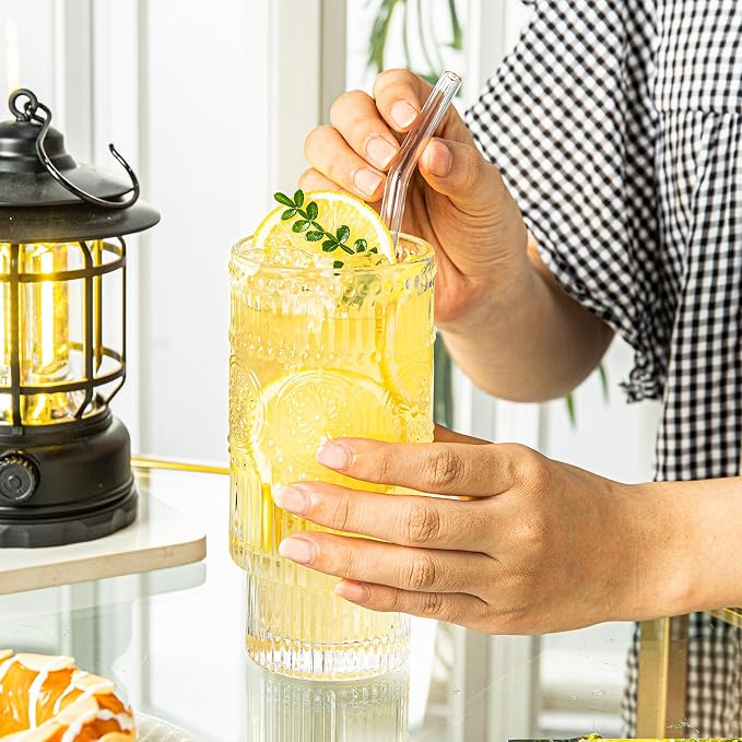 SoulTimes 6 Pack Large 16oz Ribbed Glassware Set, - Image 6
