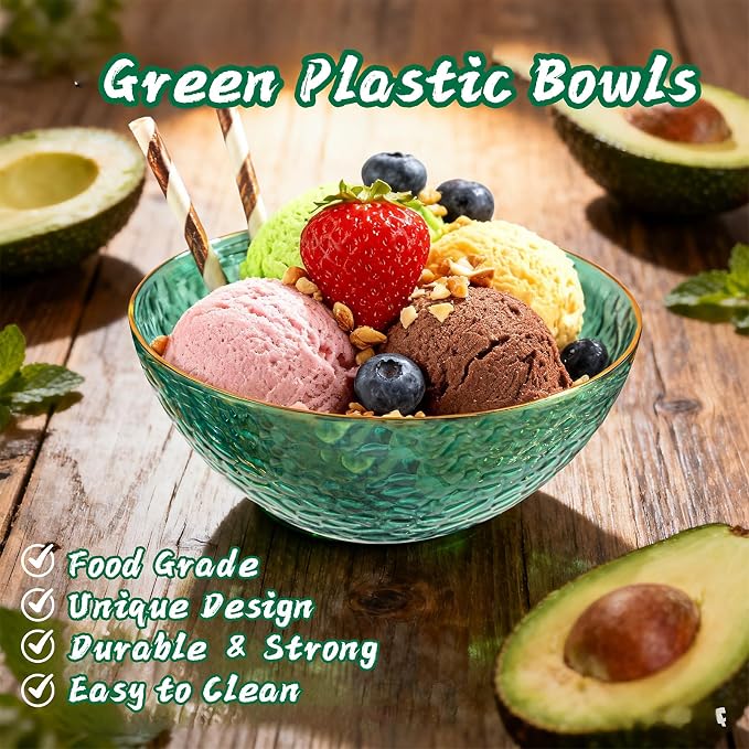 50 Pack 12 Ounce Clear Green Plastic Bowls Serving Bowls Hammered - Image 5