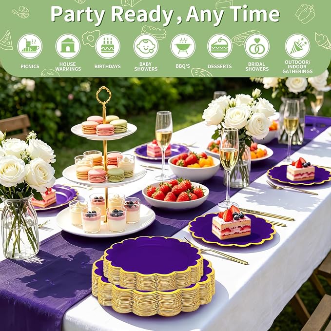 50 Pcs Purple Paper Plates Disposable, Dessert Cake Plates, - Image 3