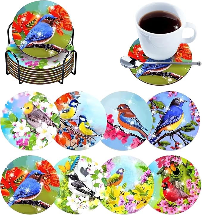 8 pcs Diamond Painting Coasters | Diamond Art Coasters | Birds Diamond Art by LGANHAPY