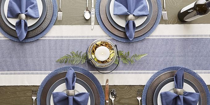 DII Dobby Stripe Woven Table Runner, 13x108 French Blue - Image 9
