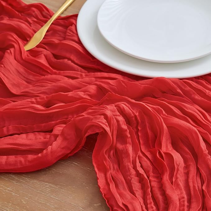 Asee'm 12pcs Red Cheesecloth Table Runner Christmas 10FT Boho Rustic Gauze | - Image 4