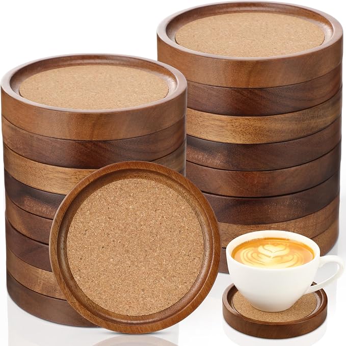 Zhehao 16 Pcs Acacia Wood Coasters Bulk 4 Inch Wooden Stackable Reusable Drink by Zhehao