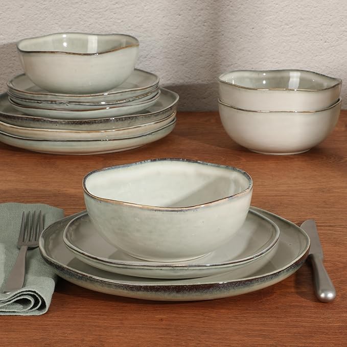 Gibson Elite Nardini 12 Piece Plates and Bowls Reactive Glaze Dishes Stoneware - Image 3