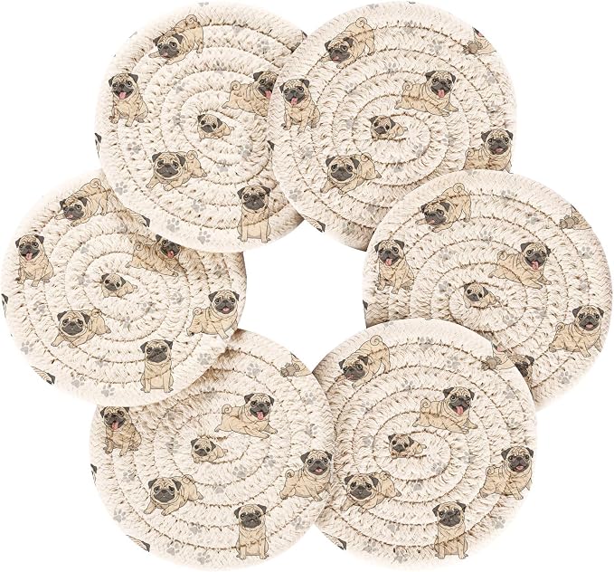 Pugs Dog Paw White Print Coasters - Image 2