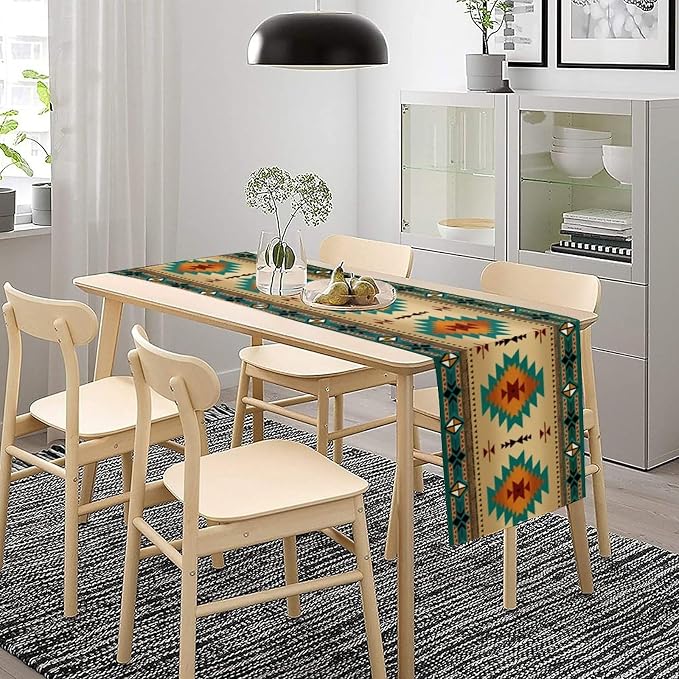 Aztec Southwest Table Runner, Ethnic Style Design Geometric Triditional Kitchen - Image 3