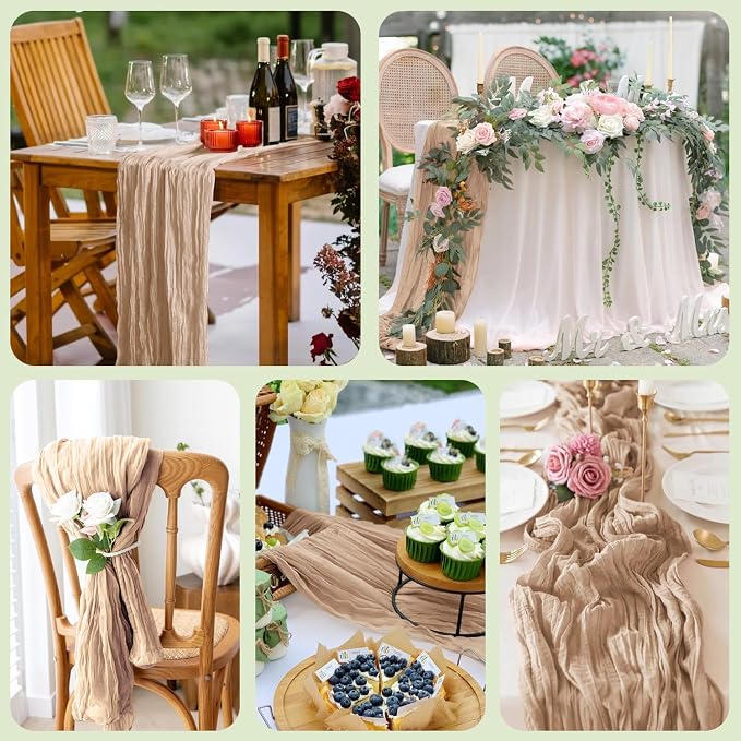 Cheesecloth Table Runner Nude Brown 10FT Boho Gauze, 12 Pack | 120 Inch Cheese - Image 7