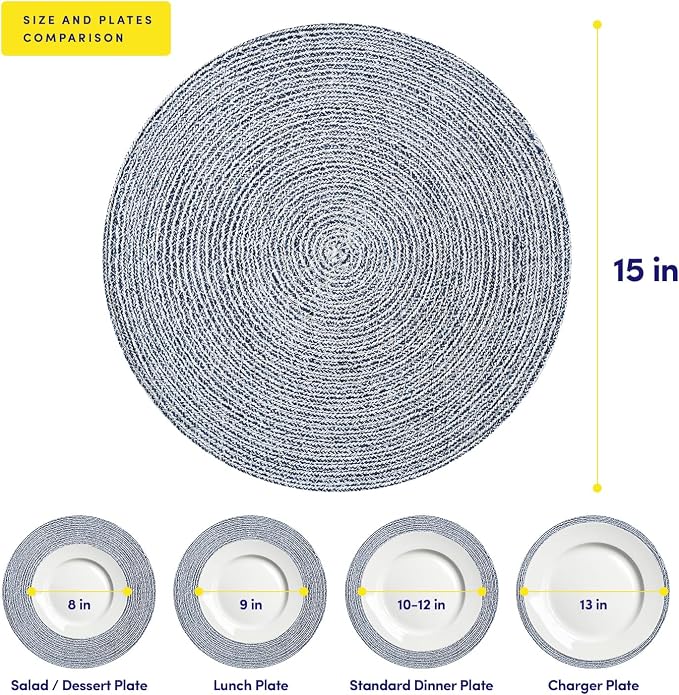 Round Placemats Set of 4-100% Cotton Two-Tone Placemat - Image 4