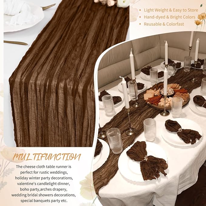 Showgeous 4 Pack Brown Cheesecloth Table Runner, 17 x 108 Inches | Boho - Image 5