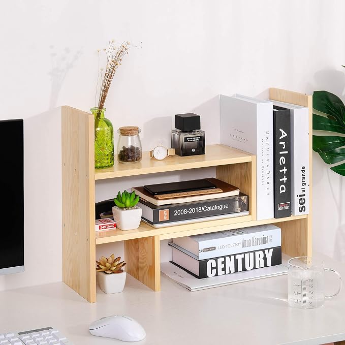 Desktop Organizer Office Storage Rack Adjustable Natural Wood Display Book - Image 7