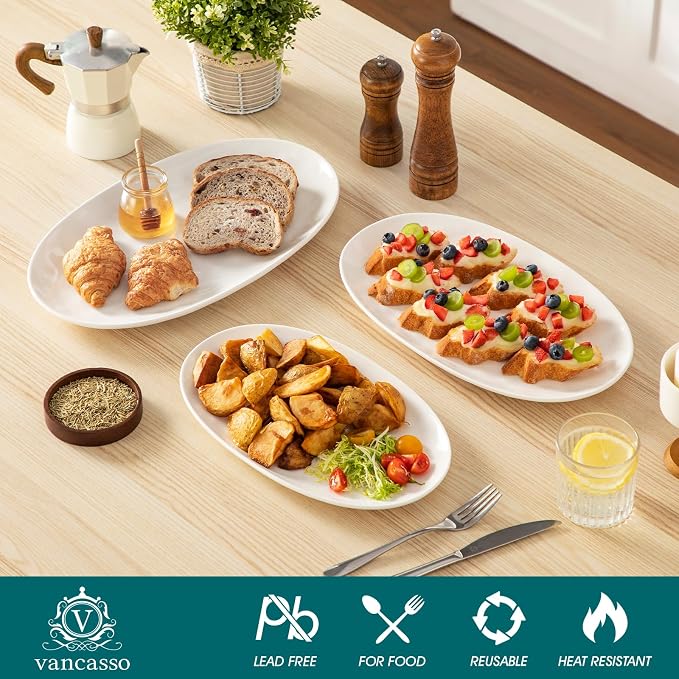 vancasso Ceramic Serving Platters Set of 3, Oval 16/14.7/13.5 Inch Porcelain - Image 3