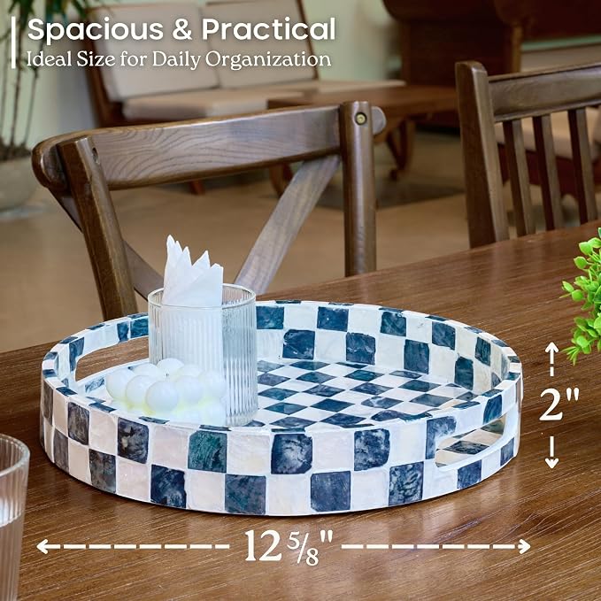 12.6" Capiz Shell Round Decorative Tray - Image 3