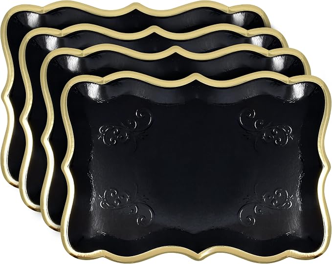Black & Gold Rectangle Dessert Trays, 10 Pack, Appetizers, Weddings And Parties by GiftBoutique