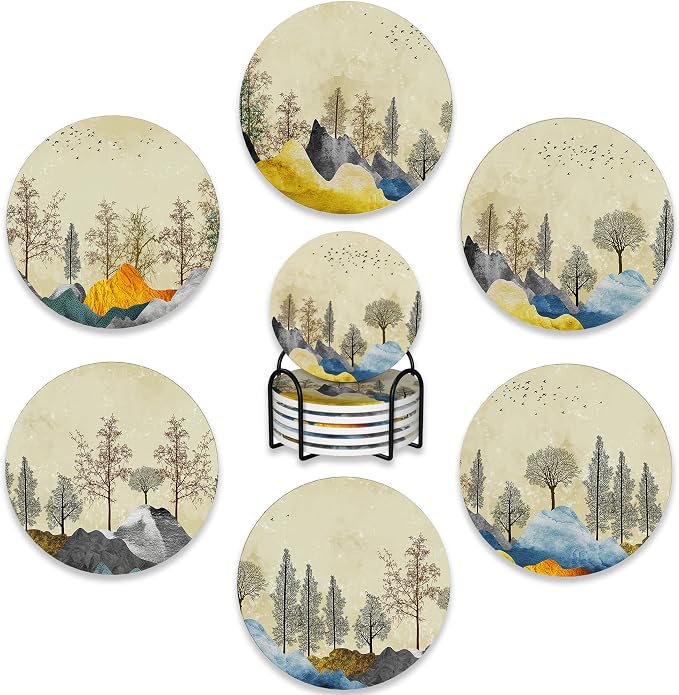 6 Pcs Coasters for Drinks with Holder, Great Gift for Housewarming, Room Decor by BUYIDUI