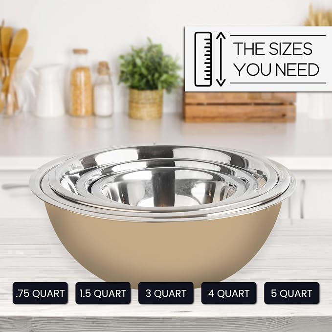 Stainless Steel Mixing Bowls Set, 5-Piece Meal Prep & Food Storage | .75 - Image 7