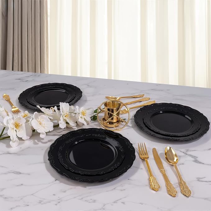 DaYammi 60PCS Black Plastic Plates, Heavy Duty Black Disposable Plates Premium - Image 7