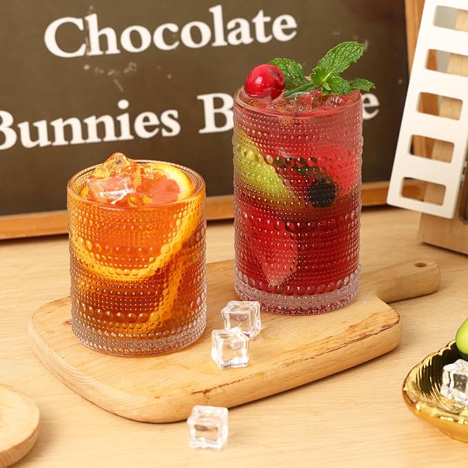 Moretoes Hobnail Drinking Glasses Set of 16, Vintage Water Glass Cups | 12 Oz - Image 2
