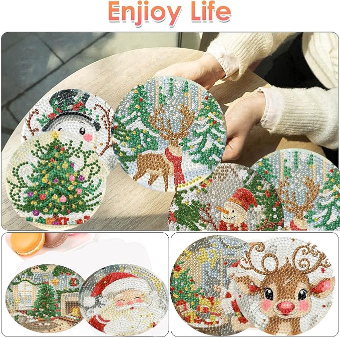 ijbnhd 8 Pcs Christmas Diamond Art Coasters 4x4 in - Image 2