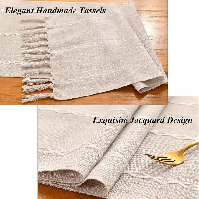 Wracra Rustic Linen Table Runner, Light Coffee Table Runners 60 inches Long | - Image 2