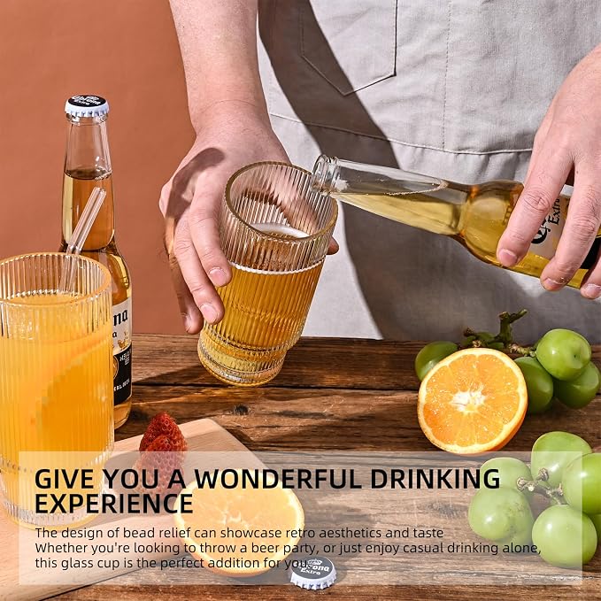 Drinking Glasses with Bamboo Lids and Glass Straw 8pcs Set, 16oz Glass Tumbler - Image 2