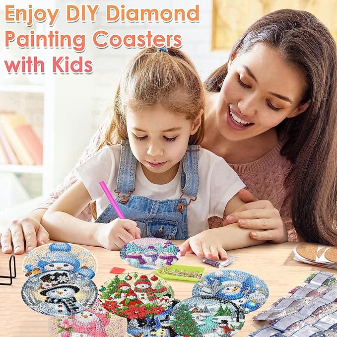 ijbnhd 8 PCS Christmas Diamond Art Coasters Christmas Snowman 4x4 inch | - Image 7