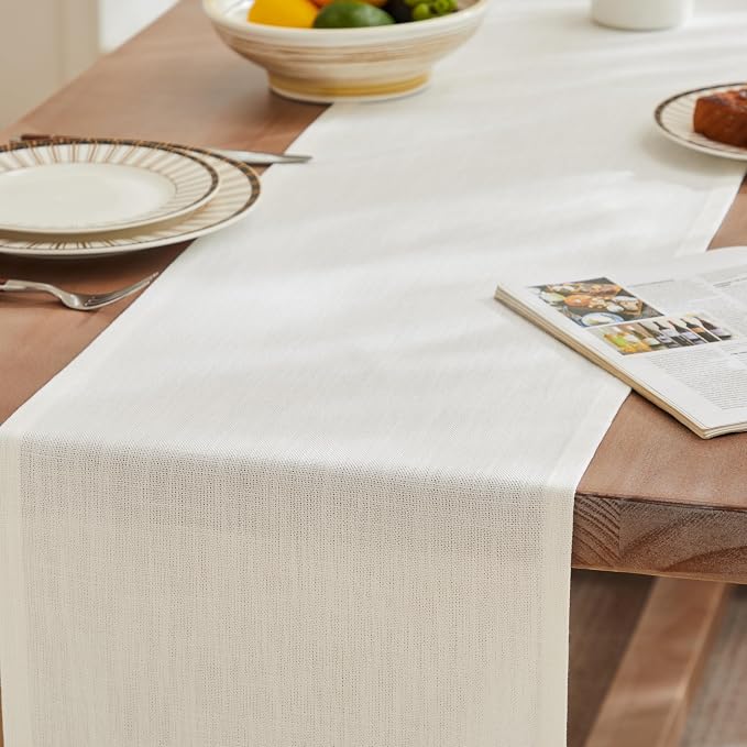 Rustic Cotton Linen Table Runner, 13x72 Inches Off White | Farmhouse Style - Image 3