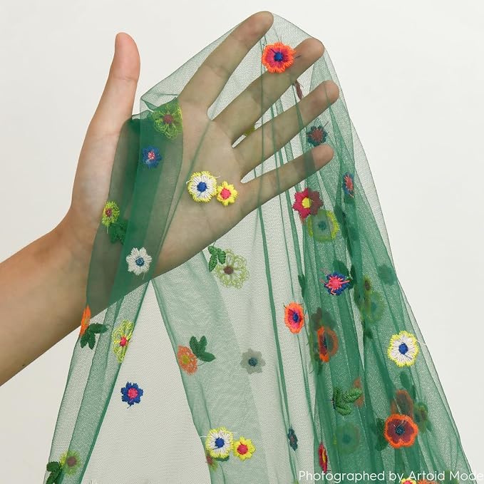 Artoid Mode 3PCS Dark Green Embroidery Daisy Gauze Table Runner 120 Inch | - Image 7