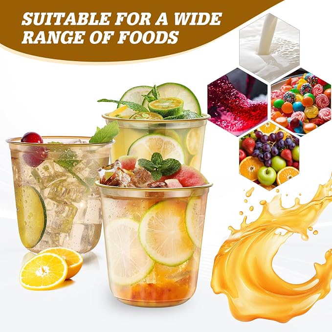 KesaPlan 50Pcs 12oz Gold Plastic Party Cups, Disposable Wine Cocktail Cups | - Image 7