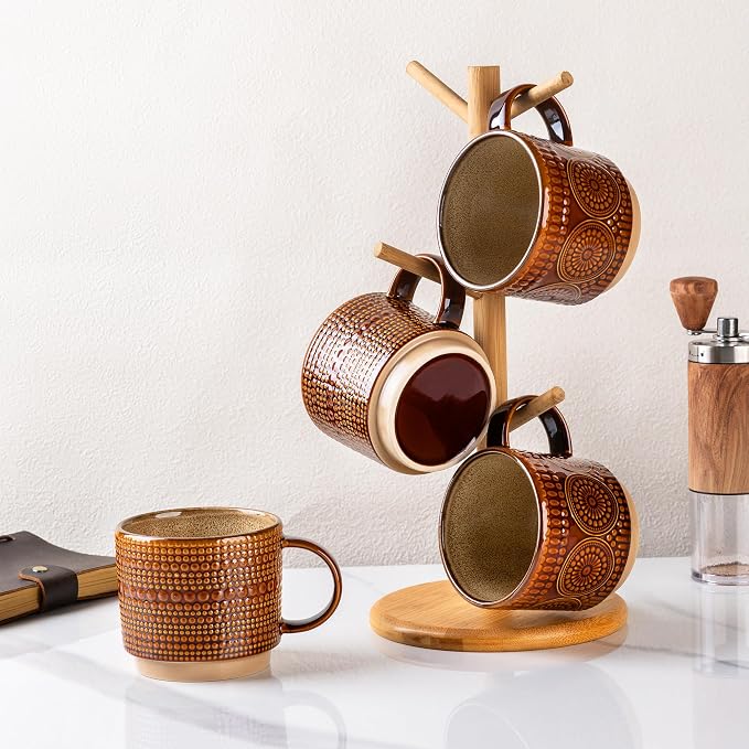 GBhome 12 oz Coffee Mugs Set of 4, Stackable Ceramic Coffee Cups Set | Modern - Image 8