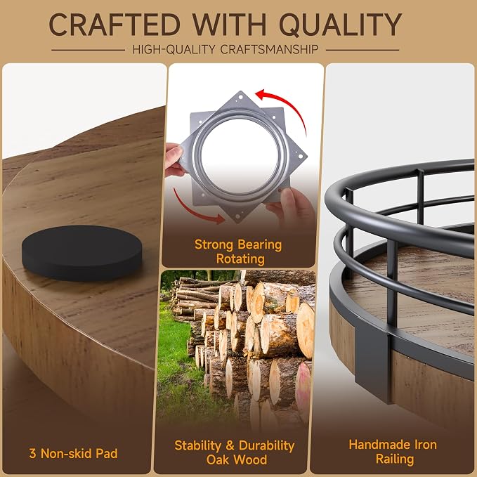 AMH 9-Inch Farmhouse Oak Lazy Susan Cabinet Organizer, Walnut Finish | Smooth - Image 5