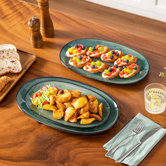 vancasso Ceramic Serving Platters Set of 3, Oval 16/14.7/13.5 Inch Stoneware - Image 8