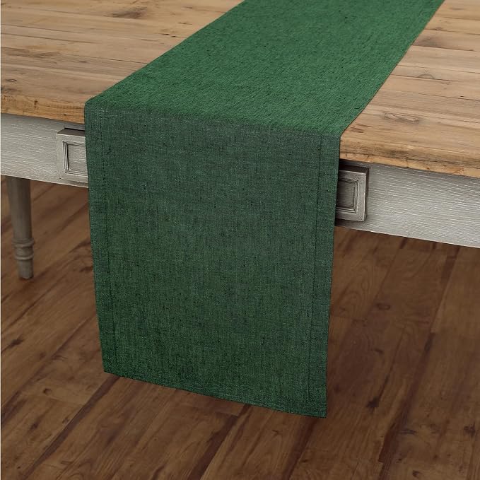 Solino Home 100% Pure Linen Table Runner Green Woven, Athena 14 x 48 in | Table - Image 2