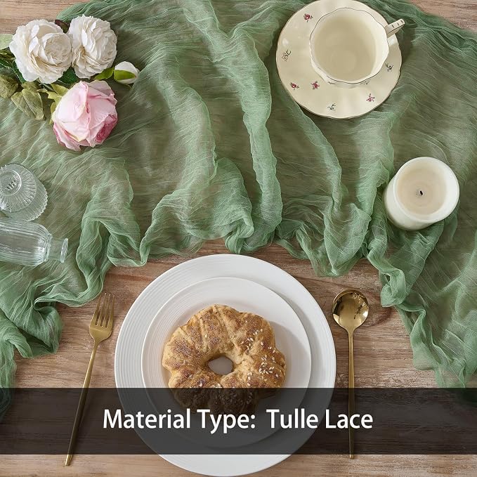 3 Pack Sage Green Cheesecloth Table Runners, 120 Inch 10Ft Moss Gauze Table - Image 4