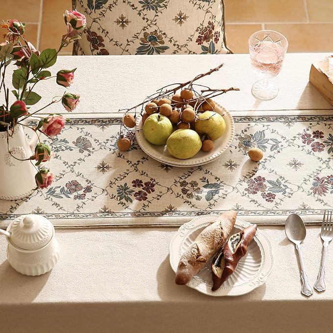 Patdrea Designer French Elegant Linen Table Runner, Floral Pattern - Image 4