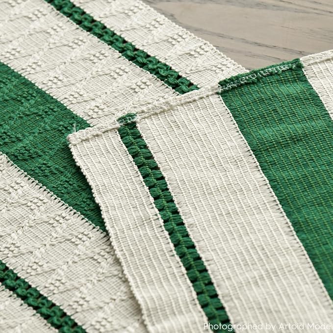 Artoid Mode Emerald Green Rustic Woven Table Runner 12x48 Inch | Holiday - Image 5