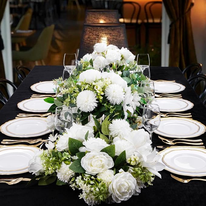 60 Pcs White Gold Dinner Plates - Image 7