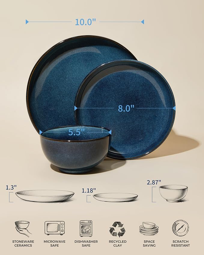 24 Piece Dinnerware Sets for 8, Modern Stoneware Plates and Bowls Setst - Image 2
