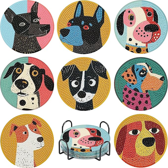 VIGEGU 8 Pack Dog Diamond Art Coasters Kits- Diamond Painting Coasters Kits | by VIGEGU