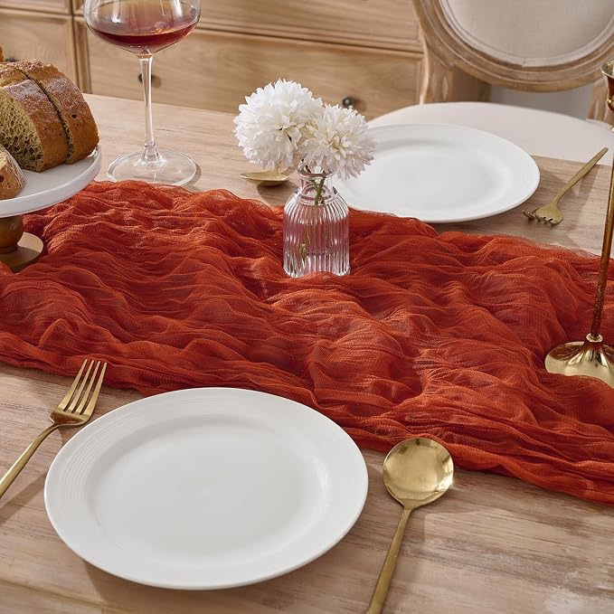 12 Pack Terracotta Fall Cheesecloth Table Runners, 120 Inch 10Ft Orange Gauze - Image 2