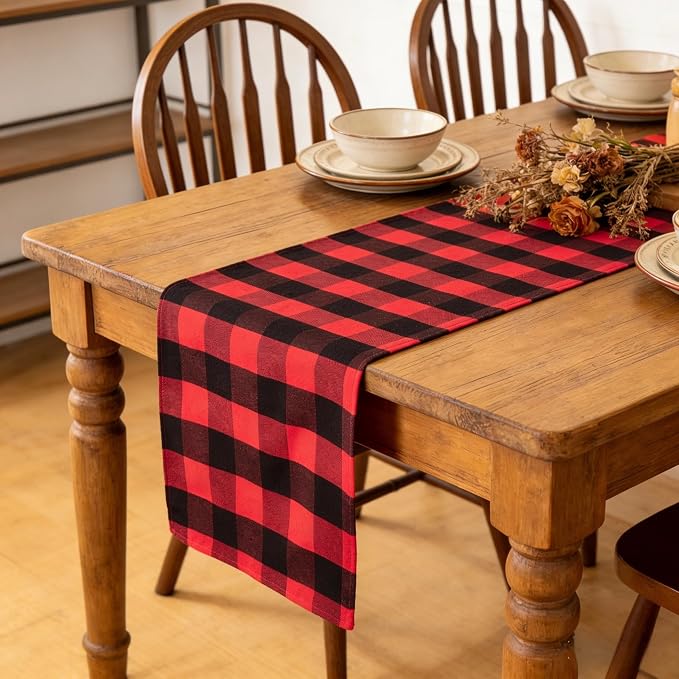 ShinyBeauty Buffalo Plaid Table Runner 13''x72'' Red and Black Check Christmas - Image 7