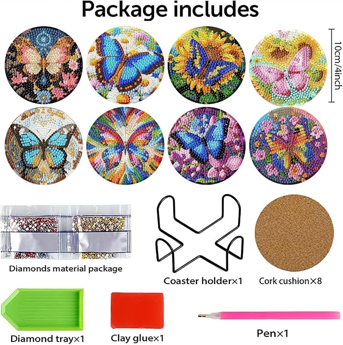 Mrnsiet 8PCS Butterfly Diamond Art Coasters Kits - Image 3